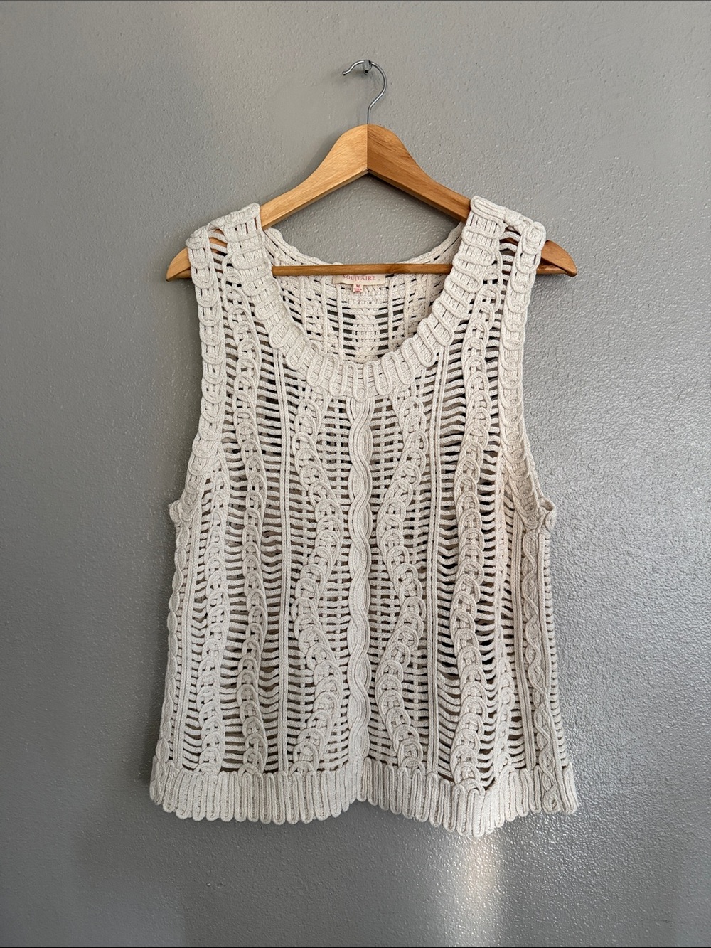 Crochet Knit Tank Top in Cream